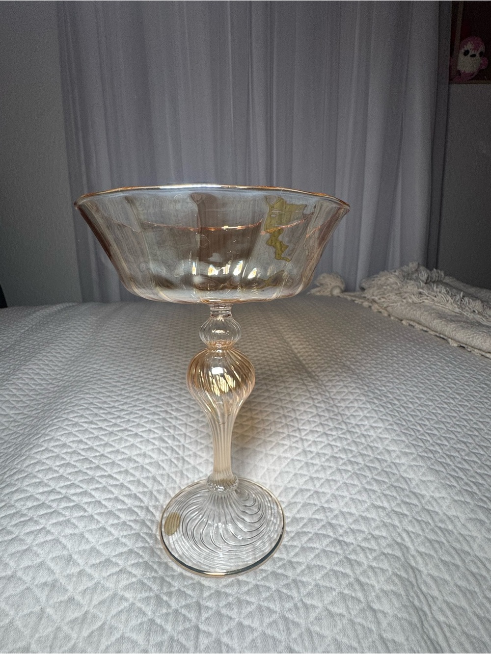 Vintage Made in Egypt Glass Pedestal Compote Bowl Gold Trim 8”